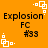 Orange background with repeated black text 'Explosion FC #33' and white square-and-dot animation elements in corners.