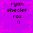 Purple background with pink snowflake pattern, four identical text blocks reading 'ryan shedler rox :)' in black pixelated font.