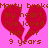 Pixelated red broken heart with brown text on pink background, showing 'Marty broke my heart, I've loved him for 9 years' in two identical side-by-side views.