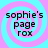Four identical circular icons with cyan and pink spiral backgrounds display black text reading "sophie's page rox" in a pixelated font.