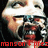 A pixelated close-up of a person's face with visible eyes, nose, and mouth against a dark background, featuring red text at the bottom.