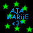 Green stars float against a black background while blue text reads AJA MARIIE <3+ in four identical quadrants.