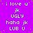 A static image with a bright purple background displaying repeated text in light green and white pixelated font, including phrases like "i love u", "jk", "UGLY", "haha jk", and "LUE U" arranged in a pattern