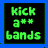 A static contact sheet of a 4x3 grid showing multiple frames from an animated icon with colorful pixelated text and star symbols on black background, featuring phrases like "kick a** bands" in green, "green day" in cyan, and "taking back sunday" in yellow.