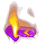 Purple arrow-shaped icon with orange-yellow flame-like effects transitioning across its surface in