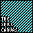 A static contact sheet of two identical animated frames showing a pixelated logo with cyan diagonal stripes and white text on black background.