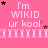 Pink background with repeated text 'I'm WIKID ur kool' and star symbols in black and pink, arranged in a pattern with a gray rectangle in the bottom-right corner