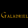 Four- shows Galadriel character from Lord of the Rings with text 'Galadriel' on black background and three color variations of her face