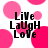 A static image with pink polka dots on a white background and black text reading "LiVe LaUgH LoVe" in three lines.