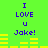 Green background with blue text reading "I LOVE U Jake!" and yellow horizontal bars in two identical vertical sections.