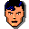 Pixel art of 12 distinct character heads with varied hair colors, masks, and facial features on a gray background