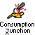 Pixelated icon shows a yellow-shirted figure with gray limbs holding a dark object that emits red splatters, below text reading 'Consumption Junction' in blocky font.
