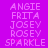 Pixelated text list on purple background with pink sparkles under 'SPARKLE' in two identical vertical