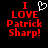 Red pixelated text on black background reads "I LOVE Patrick Sharp!" with a white heart symbol above "LOVE" in the first frame, absent in the second.