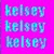 A static image with four distinct sections: a pink background with repeated 'kelsey' text and green bars, a black background with cyan plus sign and number 4, a teal background with 'connor' text variations, and a bright pink section with 'ever'.