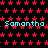 A static digital image with a black background covered in repeating red star shapes, featuring cyan text reading "Samantha" in three horizontal