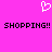 Pixelated white heart symbol above bold black text reading 'SHOPPING!! SHOPPING!!' on solid pink background.
