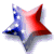 Four star-shaped icons with red, white, and blue color gradients and white dots, arranged in a on a white background