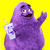 Animated contact sheet of a purple furry mascot holding a drink cup against yellow background with two McDonald's M logos below, showing frame-by-frame motion changes in pose and expression.