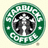 Green circular Starbucks logo with siren, brown coffee cup with whipped cream and green logo, pixelated text reading 'Starbucks is love!' and 'yum.' on light backgrounds.