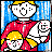 Pixelated cartoon image of a man holding two children with "Happy Dad's Day!!" text on the right side, displayed as a contact sheet with two frames.