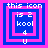 Four identical pixel-art icons arranged in a , each with layered pink and blue squares surrounding text elements