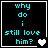 Four identical black square with cyan text reading "why do i still love him?" and white heart symbols changing from solid to empty