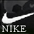 A 48x48 pixel grayscale Nike logo animation frame with white text on a dark background, showing the swoosh and brand name.