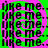 A static image with repeated text 'like me.' in black on a bright green and pink background.