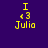 Yellow text 'I', '3', and 'Julia' on purple background with orange rectangular blocks in various positions.