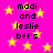 A static image with a bright pink background filled with yellow stars and repeated text reading "modi and leslie bff's" in black pixelated font.
