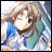 Pixelated anime-style character with brown hair and blue-green clothing against a black background with text.