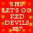Red background with yellow sparkles and repeated white text reading 'SHS LET'S GO RED DEVILS #57' in a pattern
