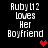 Pixelated text reads 'Ruby12 loves Her Boyfriend' with a red heart symbol in different positions across frames.