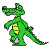 Animated contact sheet of a green cartoon alligator walking through six sequential frames on a gray background.