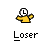 Pixelated icon shows a yellow figure with outstretched arms holding a clock face displaying 'L' above its head, below which is the word 'Loser' in blocky text.