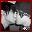 Two side-by-side grayscale images of a person with dark hair and light clothing, each with 'HOT' text at the bottom, one in white and one in red.