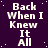 A static image with a dark purple background featuring repeated white text reading "Back When I Knew It All" in pixelated font, scattered small white dots resembling stars.