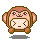 Pixel art monkey avatar with brown fur, pink cheeks, and closed eyes in four variations showing different facial expressions.