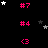 Black background with pink symbols and scattered white/grey stars, featuring a grey rectangle in the bottom-right corner.