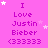Pixelated pink background with repeated text "I Love Justin Bieber <333333" and scattered white stars, some with pink outlines.