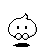 Pixelated white blob character with black base, displaying multiple expressions and small green leaf-like elements