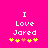Pixelated text 'I Love Jared' on bright pink background with yellow and orange star-like symbols below.