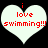 Two identical white heart shapes with red text reading "i love swimming!!!" against a black background, displayed side-by-side.