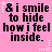 Pink background with repeated black text 'i smile to hide how i feel inside.' and white star accents.