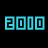 Animated contact sheet showing 10 sequential frames of a digital icon with the text '2010' in cyan and yellow blocks on black background, each frame displaying different block highlighting patterns.