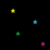 Black background with scattered multicolored stars in yellow, green, blue, and pink hues.