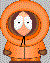 Pixelated cartoon character in orange hooded coat with brown accents, showing multiple facial expressions and background variations