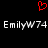Red pixelated heart above white text 'EmilyW74' on black background, two identical text instances side-by-side.