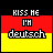 identical pixelated icons featuring red and yellow horizontal stripes with 'KISS ME I'M deutsch' text, where the word 'deutsch' animates through sequential grayscale transitions